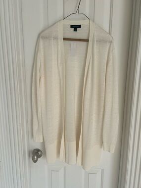 Ann Taylor Cream Open-Front Lightweight Cardigan